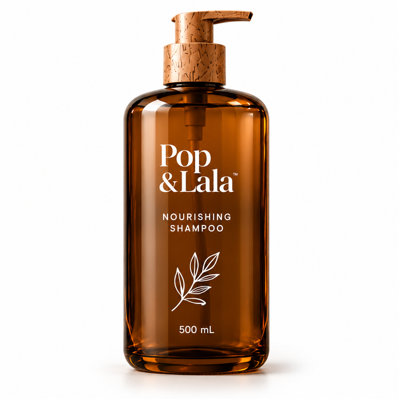 Pop & Lala amber glass shampoo bottle